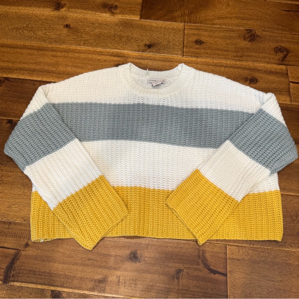 Sincerely Jules Striped Sweater in White, Gray, and Yellow